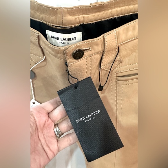 NWT Saint Laurent Leather Kick Flare Pants Beige FR36 - Picture 8 of 16